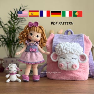 Melora Amigurumi Doll and Lamb Crochet Pattern, Kids Backpack (PDF Download)