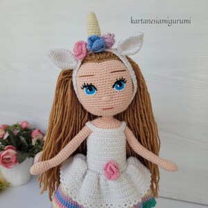 Amigurumi Doll Pattern, Crochet Doll Pattern, English Doll Pdf, Amigurumi Tutorial, Handmade Doll Pdf, Yasemin doll with unicorn costume image 6