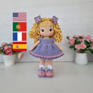 Nelly Crochet Doll Pattern, Amigurumi Doll Pattern, Amigurumi Tutorial, English, Français, Português, Español, Pattern Pdf