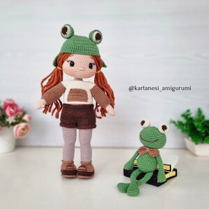 Amigurumi Crochet Doll Pattern, Crochet Doll Clothes Pattern, Amigurumi Doll Making Tutorial, English Pdf, Nora and her frog friend Croak. image 9