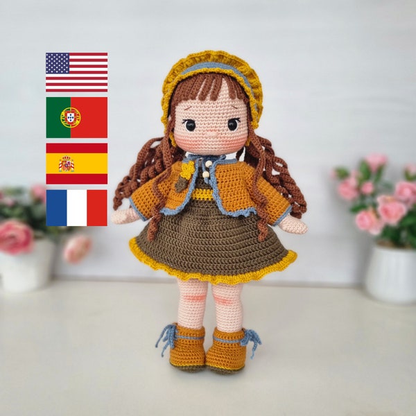 Miele Crochet Doll Pattern, Amigurumi Doll Tutorial, English, Português, Español, Français, Pattern Pdf Diy Gift For Girl