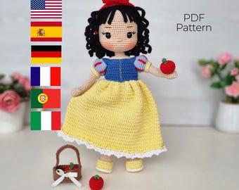 Patrón de muñeca princesa de crochet: Tutorial en PDF de amigurumi