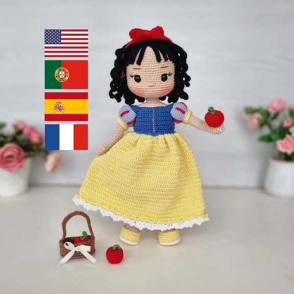 Häkelpuppenmuster, Prinzessin Schneewittchen Amigurumi-Puppenmuster, Amigurumi-Tutorial, Englisch, Português, Español, Français Muster Pdf