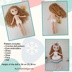 Amigurumi Doll Pattern, Crochet Doll Pattern, English Doll Pdf, Amigurumi Tutorial, Handmade Doll Pdf, Yasemin doll with unicorn costume image 2