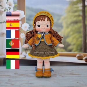 Miele Crochet Doll Pattern, Amigurumi Doll pattern, Pdf in English,Spanish,French,Portuguese,German, Italian, It is video supported.