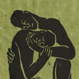 The Caress - Woodcut Print of Two Men