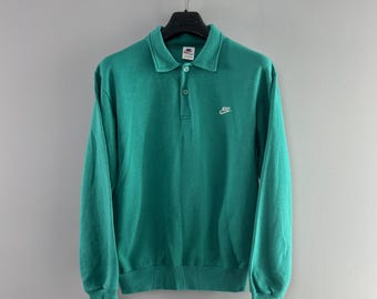 Vintage 80s Women's Nike Sportswear Sweater Jumper 1/4 Button Made in Denmark Size L