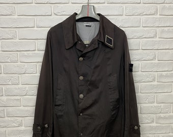 Rare Vintage 2002 Stone Island Raso Gommato Cotton Jacket Brown Size L