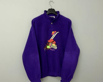 Vintage Fila fleece pullover trui jaren 90 sherpaski print paars XL