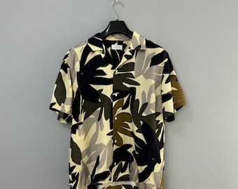 Saturdays NYC Tahiti Palms Canty Shirt Lyocell Short Sleeve Button Front Size L