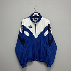 Vintage 90s Men's Umbro Track Top Jacket Blue White Windbreaker