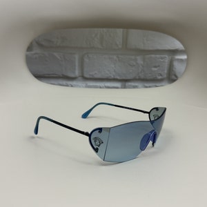 Rare Vintage Gianni Versace Shield Sunglass Medusa Navy Blue Mod X68 Retro Versus