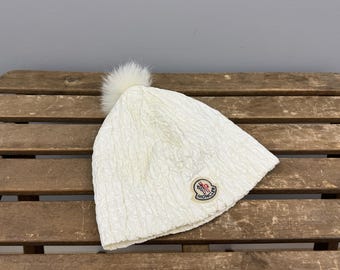 Vintage Women's Moncler Pompon Small Logo Nylon Hat Rare Winter