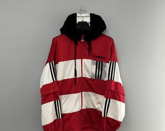 Vintage 90s Men's Adidas Originals Big Logo Track Jacket Hooded Red/White Size M