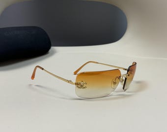 CHANEL Sunglasses Vintage Gold Square Rectangular Big Square