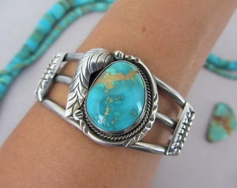 Vintage Navajo Green Turquoise Sterling Silver 6 3/8th" Bracelet Cuff