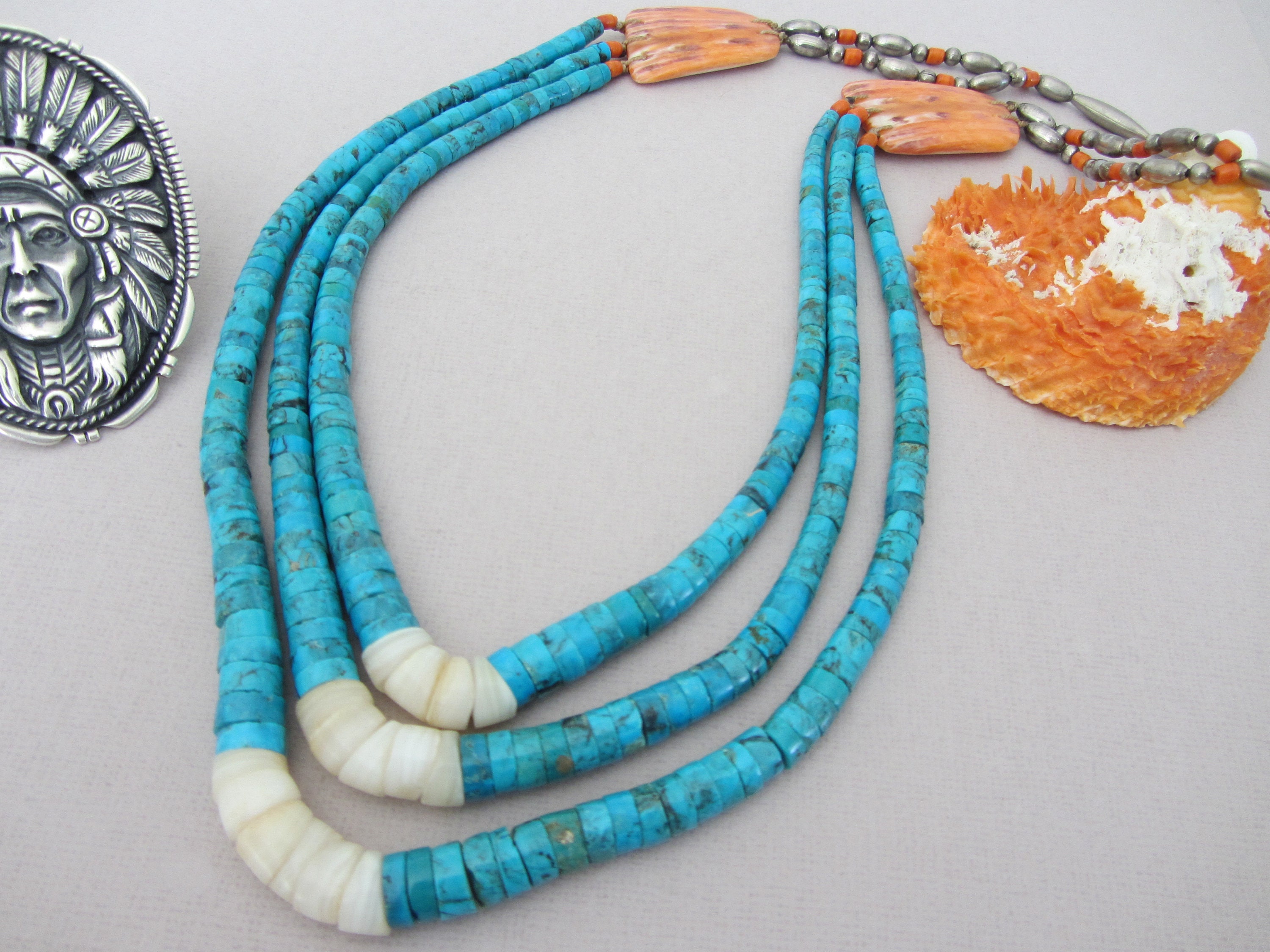 200 Grams Santo Domingo Turquoise Shell Hand Woven Necklace 200 Grams Santo Domingo Turquoise Shell Hand Woven Necklace