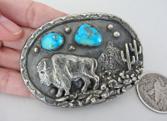 Desert Mountains Vintage Native American Navajo Turquoise Inlay Sterling Silver Bracelet Desert Mountains Vintage Native American Navajo Turquoise Inlay Sterling Silver Bracelet