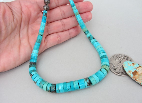 Vintage Thick Blue Turquoise Heishi Disc Santo Do… - image 4