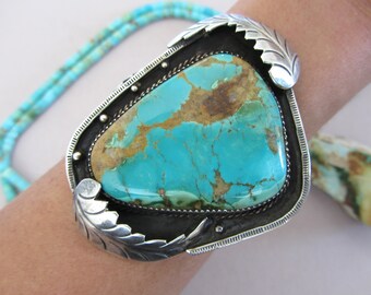Vintage 2.75" Tall Navajo Royston Teal Green Turquoise Sterling Silver Bracelet Cuff For Small Wrist 64.3 grams