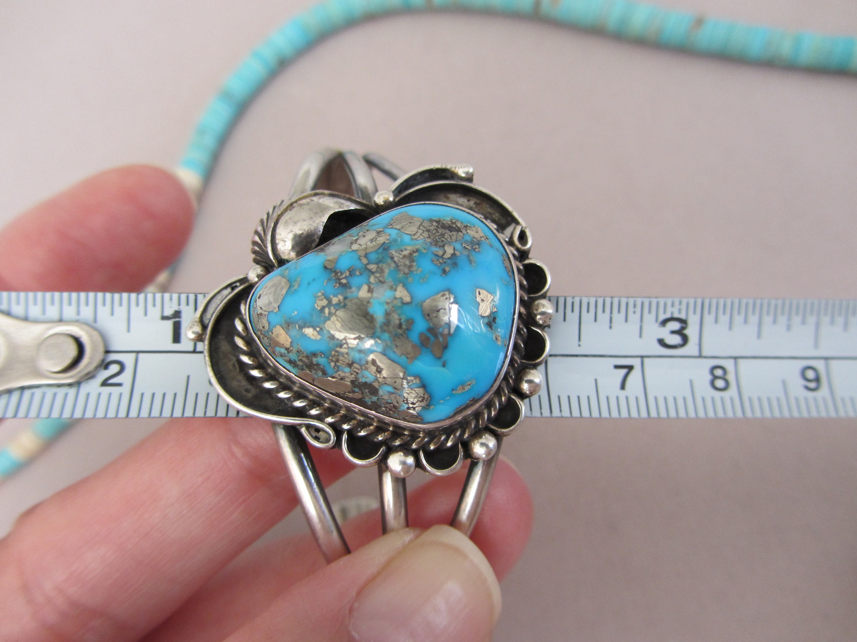 アクセサリー Indian Jewelry Vintage Blue Turquoise / Pyrite Navajo Small Sterling Silver