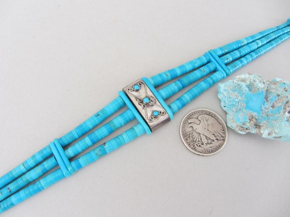Vintage Navajo Blue Arizona Turquoise Heishi Ster… - image 2