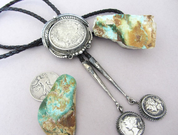 Cool Native American Navajo Silver Dollar Bolo Vintage Coin Sterling Silver Bolo Tie Cool Native American Navajo Silver Dollar Bolo Vintage Coin Sterling Silver Bolo Tie
