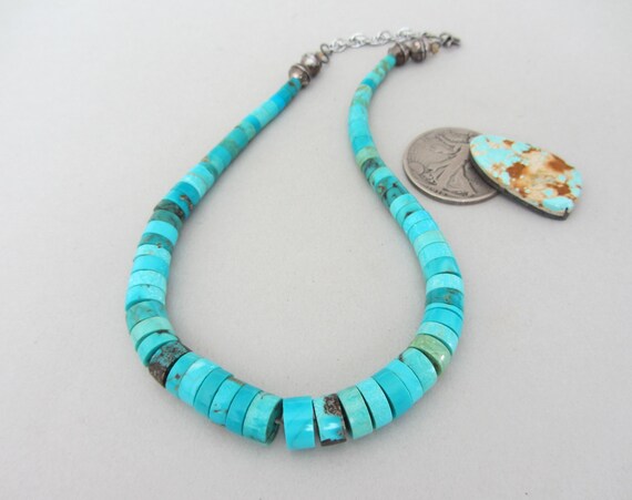 Vintage Thick Blue Turquoise Heishi Disc Santo Do… - image 5