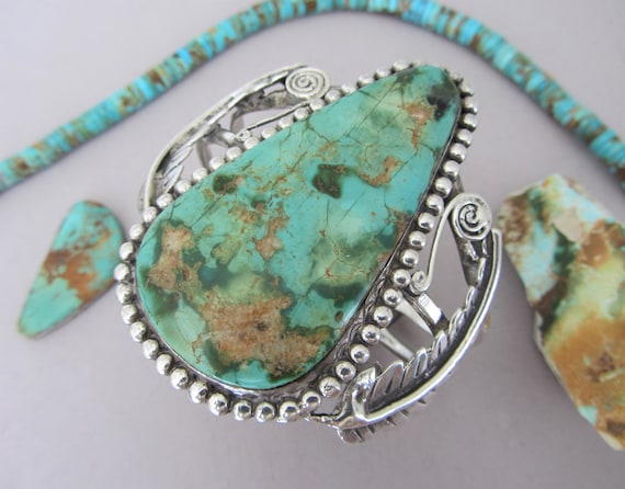 Huge Vintage Native American Navajo Domed Royston Turquoise Sterling Silver Swirl Bracelet Old Huge Vintage Native American Navajo Domed Royston Turquoise Sterling Silver Swirl Bracelet Old
