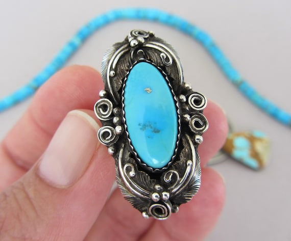 Vintage Pale Robins Egg Blue Turquoise Long Navaj… - image 1