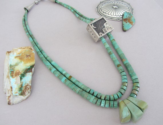 Cubes Of Sterling Silver Native American Navajo Green Turquoise Necklace Cubes Of Sterling Silver Native American Navajo Green Turquoise Necklace