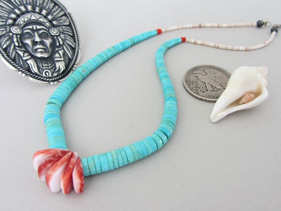 200 Grams Santo Domingo Turquoise Shell Hand Woven Necklace 200 Grams Santo Domingo Turquoise Shell Hand Woven Necklace