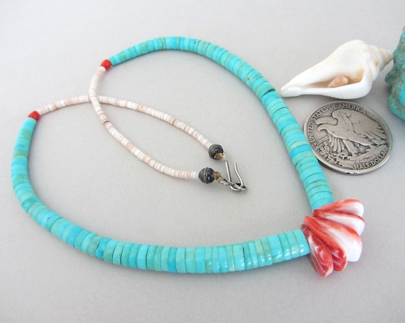 200 Grams Santo Domingo Turquoise Shell Hand Woven Necklace 200 Grams Santo Domingo Turquoise Shell Hand Woven Necklace