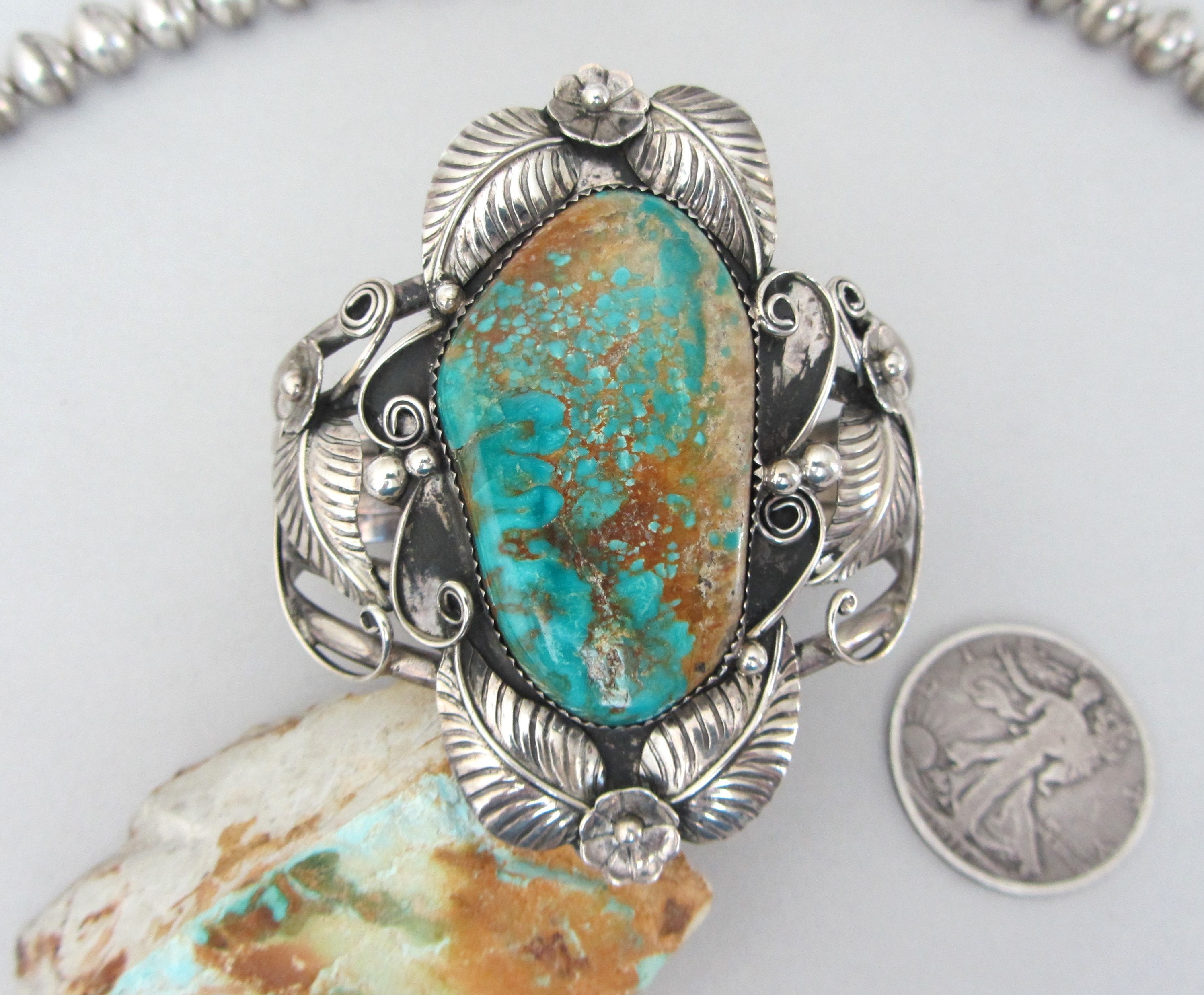 Herb Tsosie Vintage Native American Navajo Coral Sterling Silver Leaf Necklace Herb Tsosie Vintage Native American Navajo Coral Sterling Silver Leaf Necklace