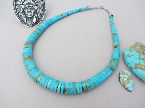 Thick!! Grene Turquoise Heishi Vintage Navajo Sterling Native American Jewelry Silver Bracelet Old Thick!! Grene Turquoise Heishi Vintage Navajo Sterling Native American Jewelry Silver Bracelet Old