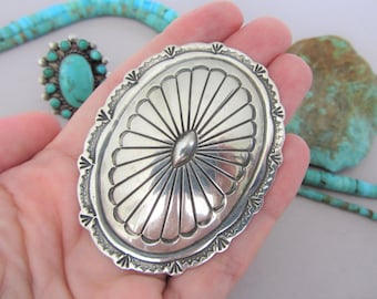 Vintage HUGE 2.5" Navajo Concho Sterling Silver Pin / Brooch 19 grams