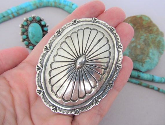 200 Grams Huge Vintage Native American Navajo Concho Sterling Silver Turquoise Necklace 200 Grams Huge Vintage Native American Navajo Concho Sterling Silver Turquoise Necklace