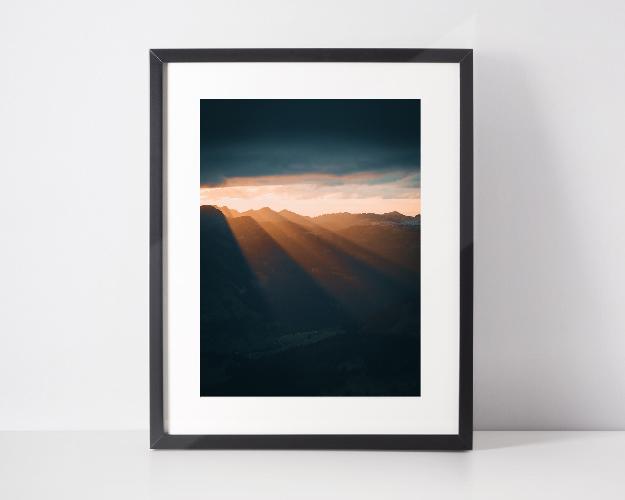 Coucher de Soleil en Montagne, Photo d'art, Tirage d'art Mural Minimaliste, Décoration Murale Modern