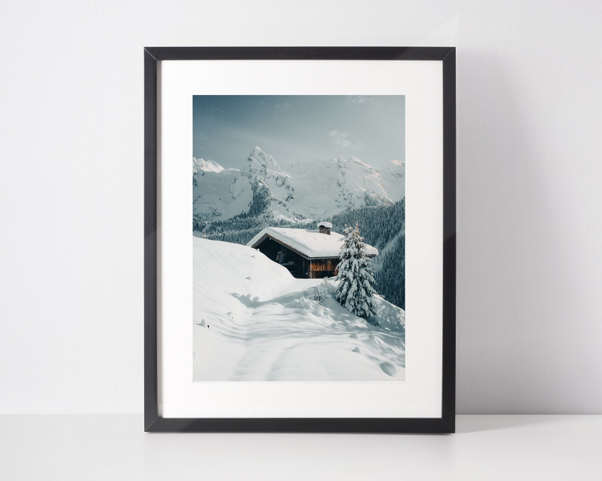 Impression de Chalet Enneigé Dans Les Alpes, Vacance d'hiver Photo Décoration Murale d'art, Poster P