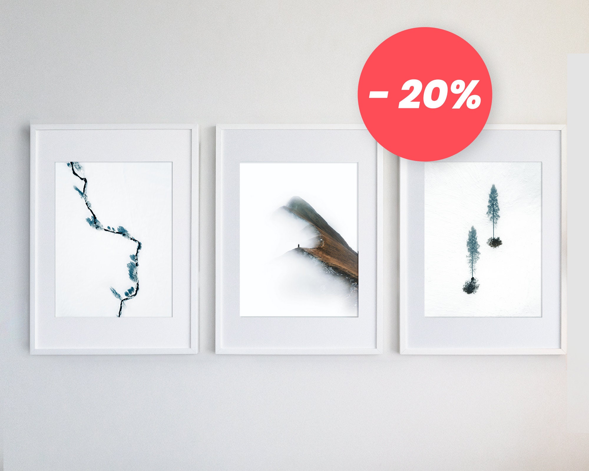 Ensemble Blanc - 3 Tirages Design Minimaliste, Tirage d'art Hiver, Décoration Murale Moderne, Poster