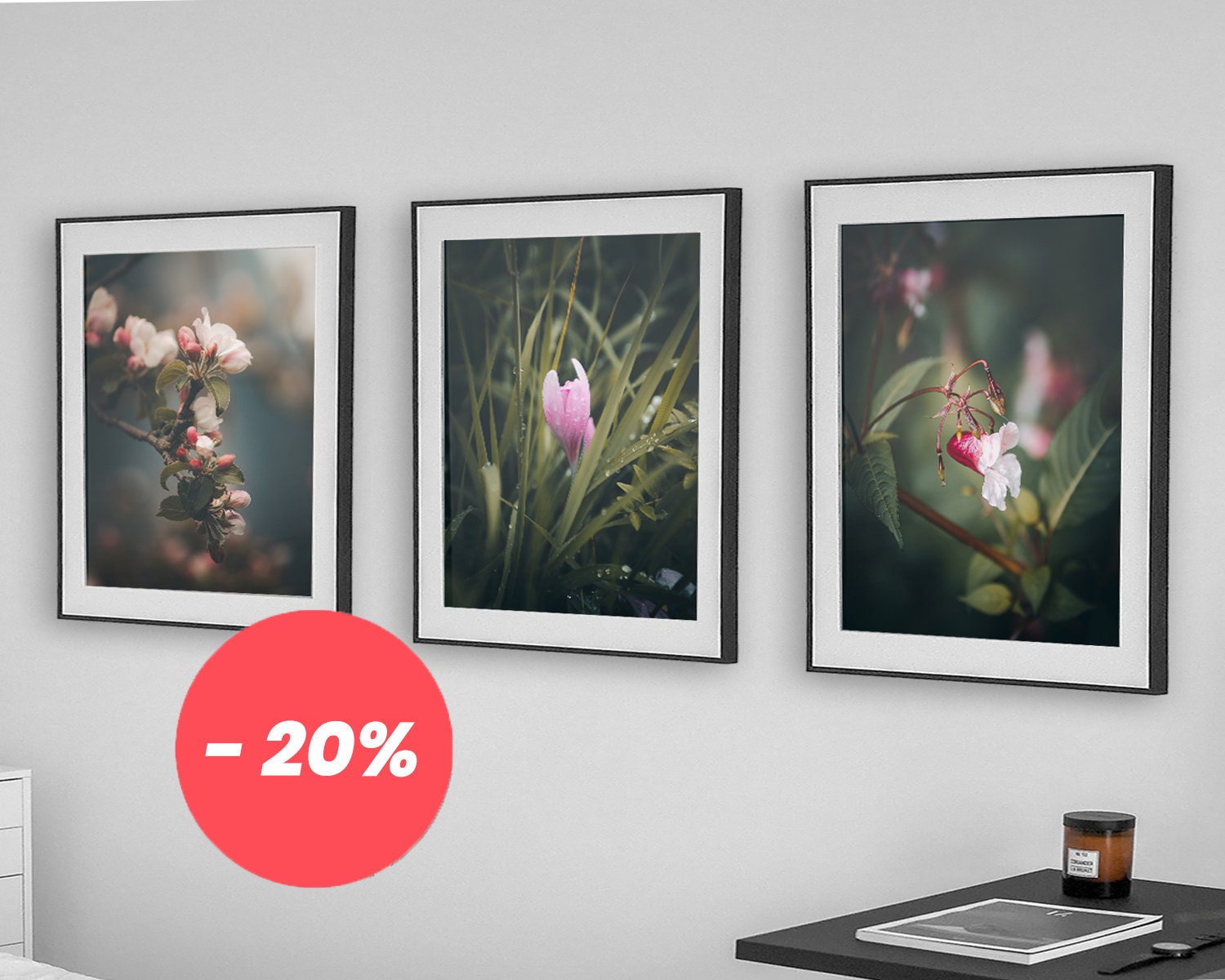 Ensemble 3 Photos Florales - Décoration Murale d'art Fleuris, Chambre d'enfants, Photographie de Nat