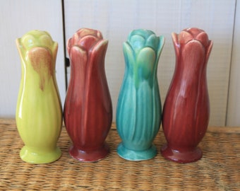zout en peper shakers, set van vier, kleurrijke zout en peper shakers, vintage zout en peper shakers, vier zout en peper shakers
