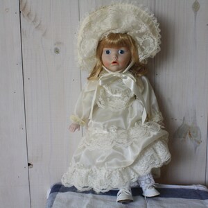 porcelain bisque doll, vintage porcelain bisque doll, doll with white dress, girls doll, doll, vintage doll