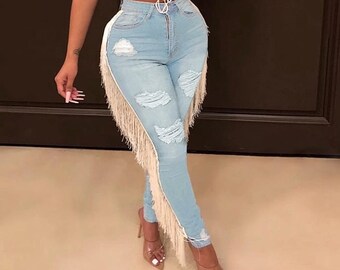 neon fringe jeans