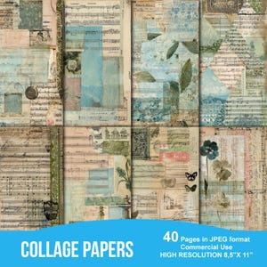 Blauwe en groene collage ongewenste Journal Kit digitale papers Grunge vellen Scrapbooking Vintage Ephemera Shabby Pages Journal Instant Download