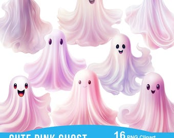 Clipart de fantasma rosa lindo, Feliz Halloween, Acuarela, Fantasma lindo PNG, Clipart espeluznante, Clip Art de dulces, Uso comercial, Descarga instantánea