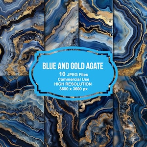 Blue and Gold Agate Textures, Junk Journal Kit, Scrapbook printable, Printable Paper, Digital Collage, Instant Download