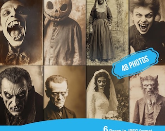 Vintage Creepy Photos Junk Journal Printable Pages,  Scrapbook Printable Kit, Printable Paper, Digital Collage, Instant Download