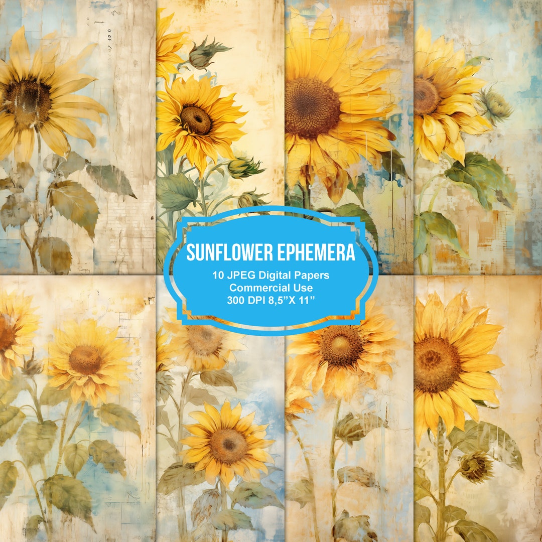 10 Sunflower Ephemera Junk Journal Printable Pages, Junk Journal ...
