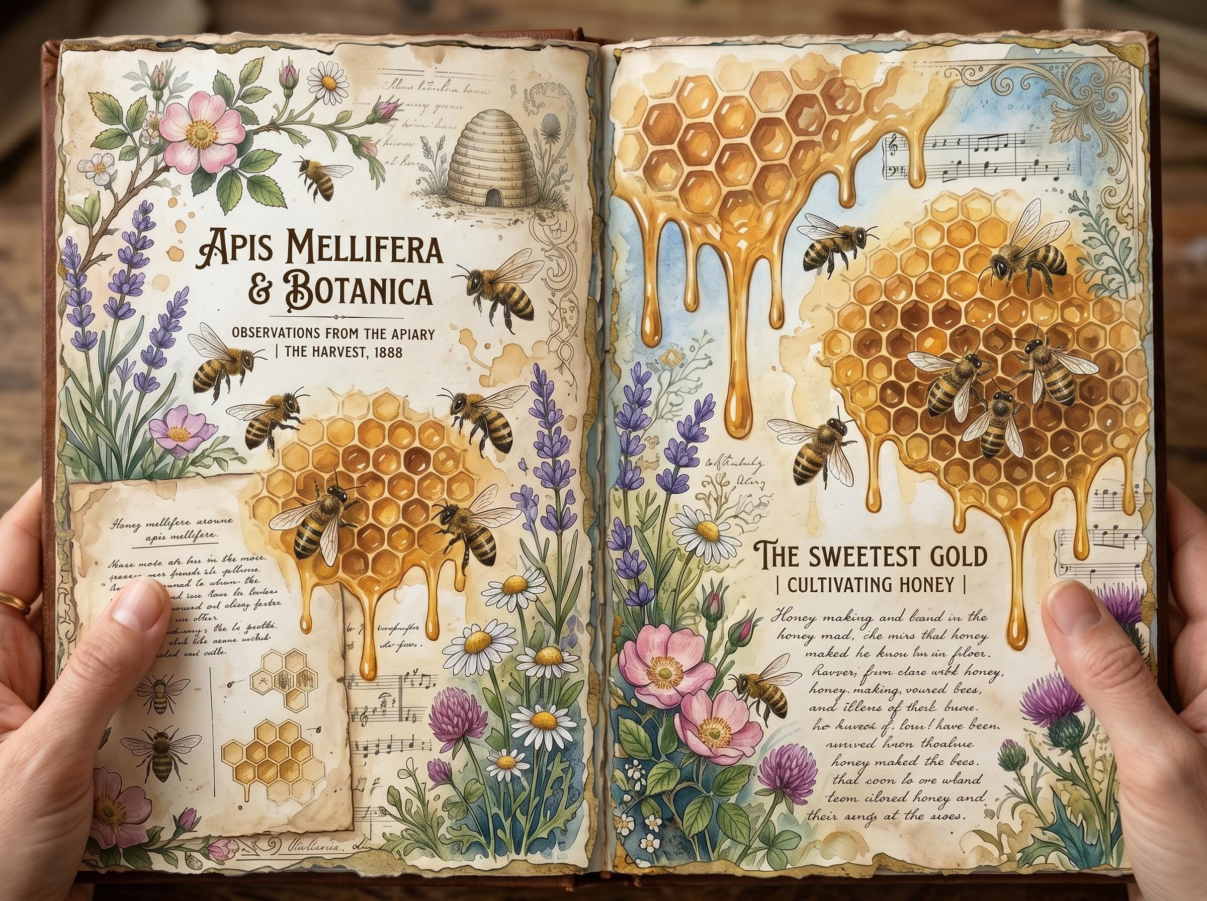 Vintage Bee Junk Journal Pages | Rustic Apiary Double Spread ...